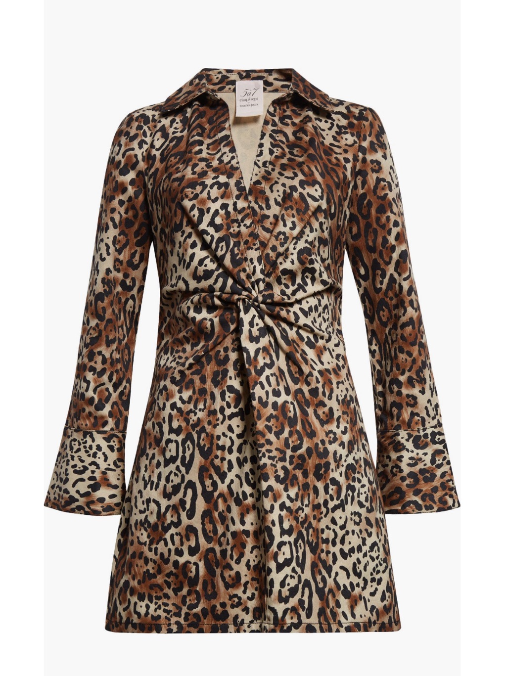 Cinq A Sept Mckenna Leopard Print Long Sleeve Denim Dress, Size 2